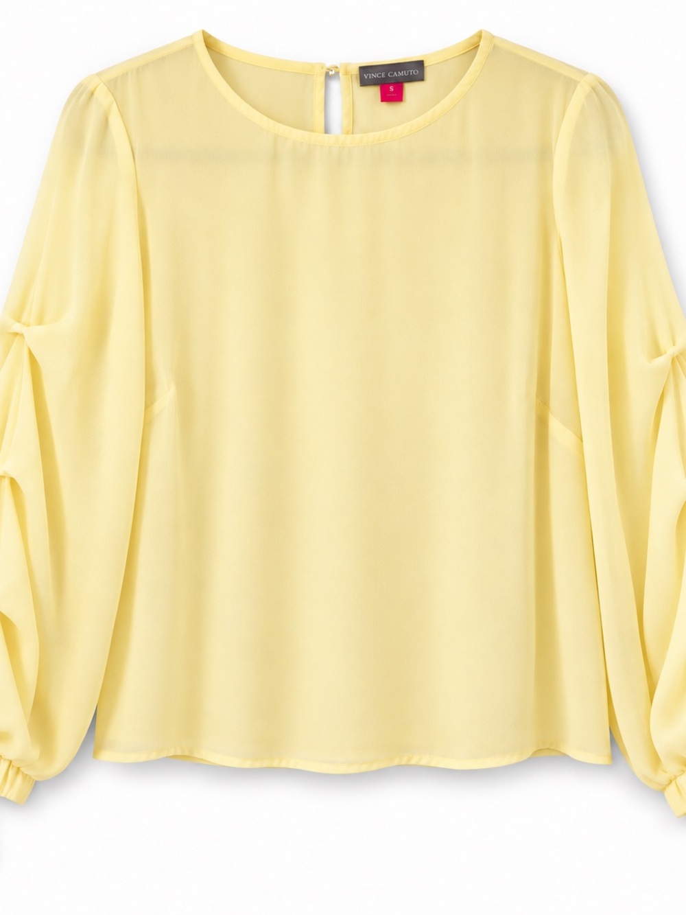 Vince Camuto Pale Yellow Sheer Long-Sleeve Blouse
